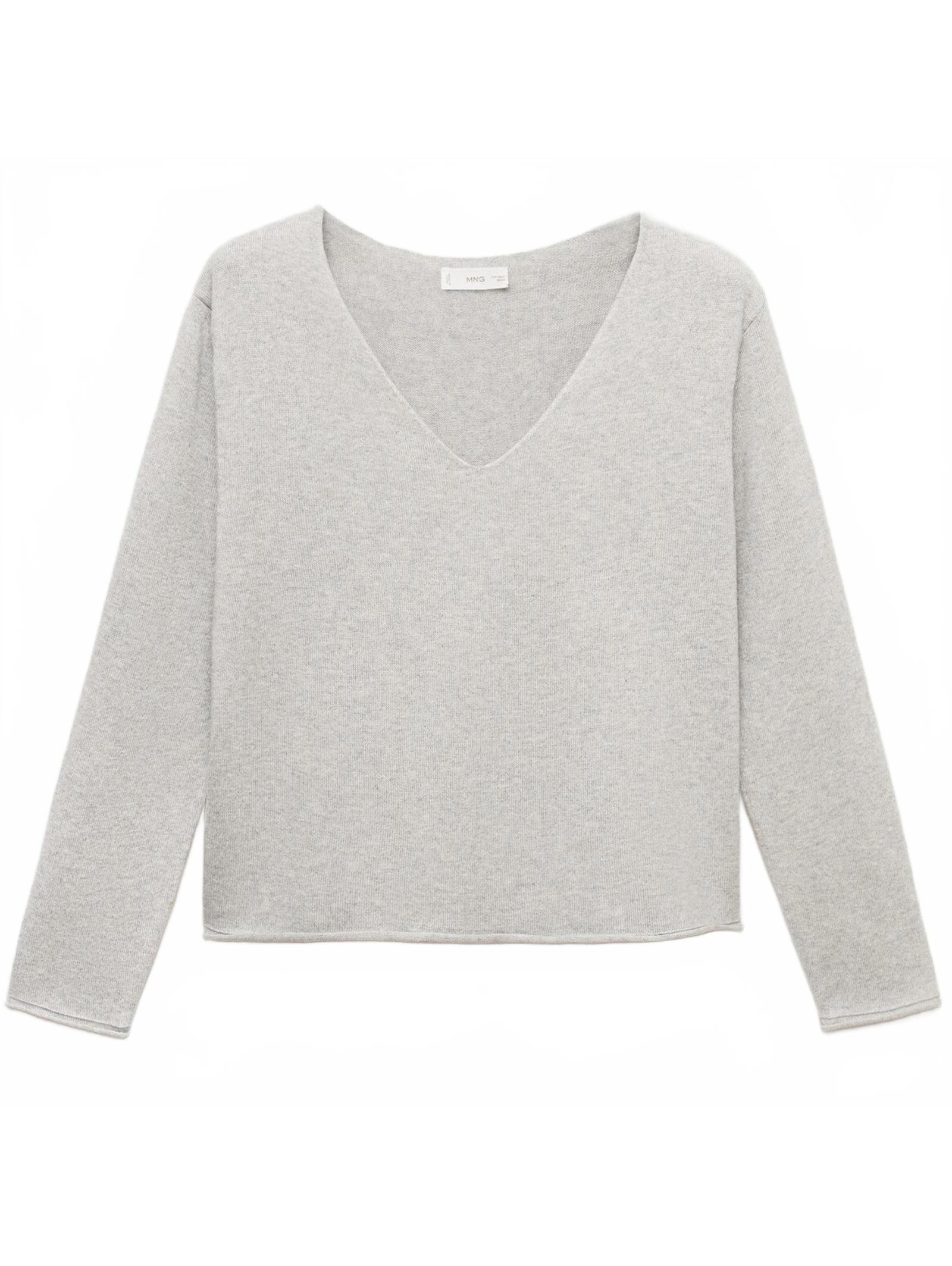 Mango Cotton Blend V-Neck Sweater Rolls Light Heather Grey Nwt Teens Xs